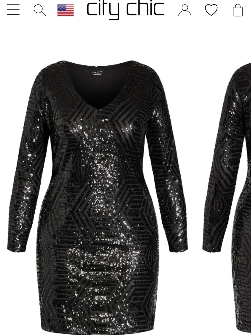 City Chic Bright Lights Sequin Mini Dress Black Says XL (22)